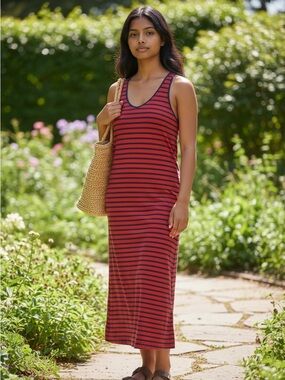 TRISTAN  women's Red & Navy Striped Racerback Maxi Dress size medium